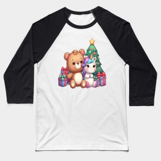 Cute Christmas Bear with his Unicorn Friend Kawaii Baseball T-Shirt